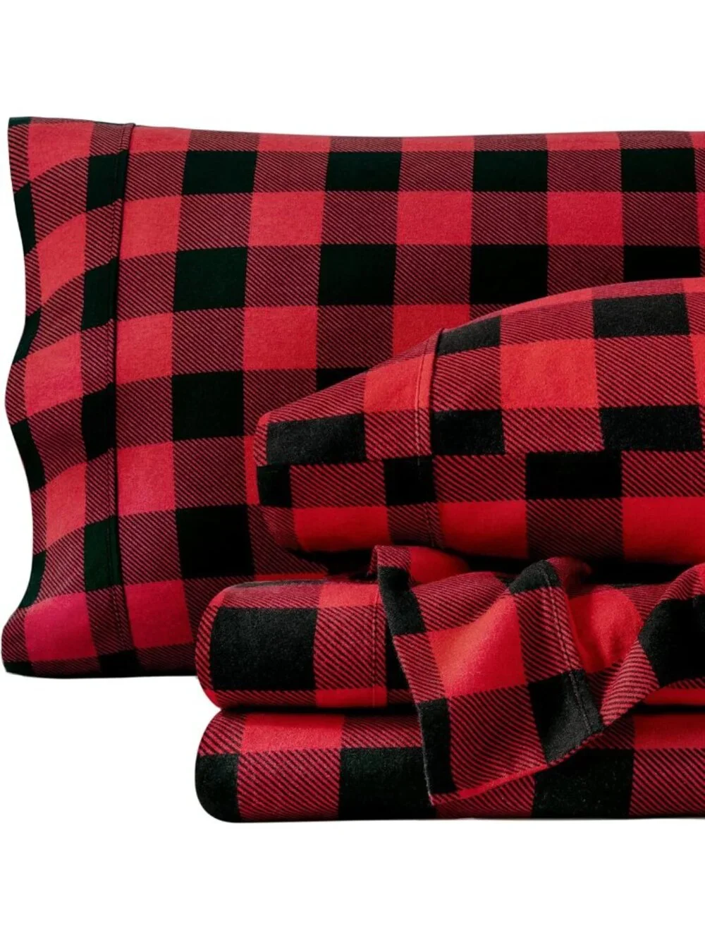 Cozy Cal King Flannel Sheet Set - Buffalo Plaid Red/Black, Soft & Warm Bedding